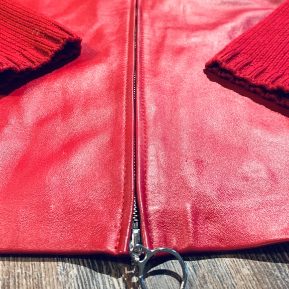 RED LEATHER JACKET WITH FRONT ZIP - Picture 3 of 5